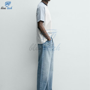 Camiseta de Algodón para Hombre Blue Tech, Manga Corta, Cuello Redondo, Ribete en Contraste, Estampado de Letras, Estilo Casual - Product Image 6