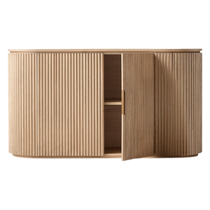 Aparador Minimalista de Lujo, Madera de Teca Sólida, Puerta Acanalada, Diseño Curvo, Acabado en Madera Natural, Ecológico, Gabinete Buffet Premium - Product Image 2