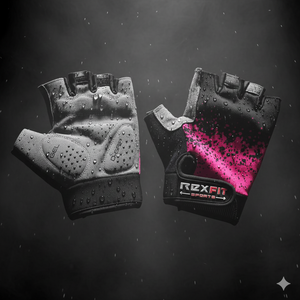 REXFIT Lightweight <b>Half</b> Finger Gym Gloves Weight Lifting Non <b>Slip</b> Neoprene Unisex Black Pink Gradient Design - Product Image 1