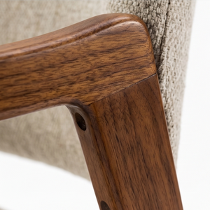 Chaise de salle à manger rembourrée minimaliste moderne, fauteuil en bois de teck, tissu microfibre beige pour meubles de maison, salle à manger - Product Image 6