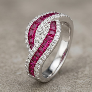 Wholesale 18K White Gold Natural Diamond Wave <b>Ring</b> Princess Cut Real Ruby Channel Set Bypass Multi Row Statement Band Fine Jewel - Product Image 1
