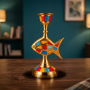 Handcrafted Brass Fish Candle Holder Colorful <b>Mosaic</b> Inlay Candlestick Decorative Table <b>Lamp</b> Festive Home Decor - Product Image 6