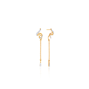 Boucles d'oreilles tendance en diamant, plaquées or jaune de haute qualité, avec chaîne ondulée et micro-pavé de diamants de laboratoire - Product Image 4