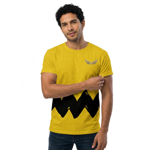 Men's Yellow Short Sleeve T-<b>Shirt</b> With Black <b>Geometric</b> Pattern O-Neck Casual Design Regular Fit 100% Cotton Printed - Product Image 3
