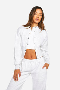 ชุดเซ็ตฮู้ดดี้ครอปปิ้งผ้าฝ้ายปักลายสำหรับผู้หญิง กางเกงขายาวทรงตรง ชุดวอร์มประดับเพชร ชุดวอร์มขาบาน - Product Image 5