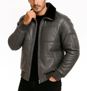 Chaqueta Bomber de Piel de Oveja Genuina para Hombre con Cuello de Piel - Product Image 4