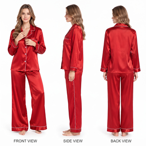 Women's <b>Silk</b> Satin <b>Pajama</b> Set Button Down Night Wear Shirt Wide Leg Trouser Two-Piece Sleepwear Breathable Soft Night Dress Full - Product Image 5