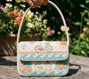 กระเป๋าถือสะพายไหล่ประดับลูกปัดสีชมพู ลายคลื่น งานปักมือสำหรับผู้หญิง กระเป๋าคลัทช์งานปักสุดหรู แฟชั่นสำหรับงานแต่งงาน งานปาร์ตี้ กระเป๋าถือเจ้าสาว - Product Image 3