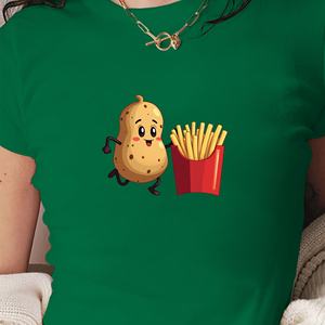 เสื้อยืดแขนสั้นแฟชั่นสไตล์ Y2K สำหรับผู้หญิงเสื้อยืดทรงสลิมฟิตผ้าถักลายการ์ตูนวิ่งมันฝรั่ง - Product Image 4