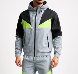 Conjunto Deportivo para Hombre, Gris, con Capucha, Cierre de Cremallera, Bloques de Color, Ligero, Transpirable, Informal - Product Image 4
