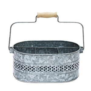 Porta Utensilios Rústico de Metal Galvanizado con Asa de Madera, 3 Compartimentos, Organizador Portátil de Cubiertos para Cocina y Comedor - Product Image 4