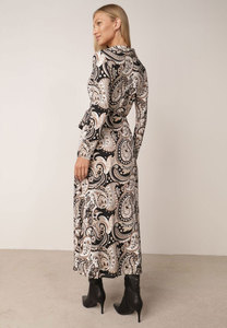 Vestido Marrón Crema con Estampado de Espirales para Mujer, con Cinturón y Mangas con Lazo, Estilo Boho, para Fiesta, Exportación, Venta al por Mayor - Product Image 3