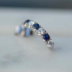 925 Sterling Silver <b>Blue</b> Sapphire and Moissanite Half Hoop <b>Earrings</b> Curved <b>Stud</b> <b>Earrings</b> for Women Jewelry Gift - Product Image 3