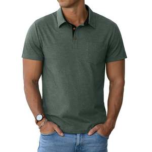 Chemise de golf pour homme à manches courtes verte avec poche, décontractée, respirante, coupe classique, polyester/coton 180g, design imprimé, logo sur le devant - Product Image 1
