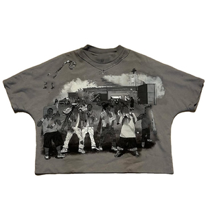 เสื้อยืดลำลองสตรีทแวร์แขนสั้นผ้าฝ้าย 100% ทรงโอเวอร์ไซส์ หนัก 300 กรัม ระบายอากาศได้ดี พิมพ์ลายสกรีนสีพื้นแบบกำหนดเองสำหรับผู้ชาย - Product Image 5