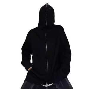 Men's Black Hooded <b>Zipper</b> <b>Sweatshirt</b> Regular Fit 100% Cotton French Terry Casual Autumn Wear - Product Image 5