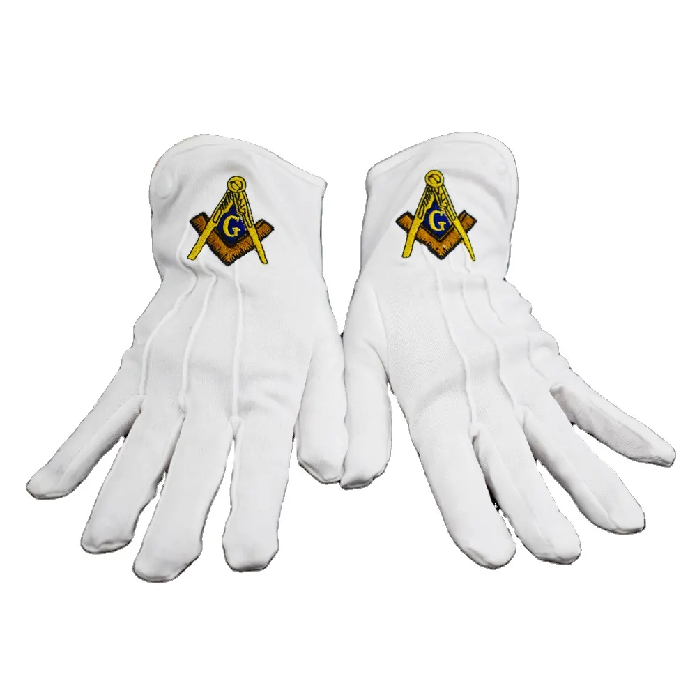 Masonic Past Master Square & Compass Symbol Cotton Fabric Gloves Masons Regalia