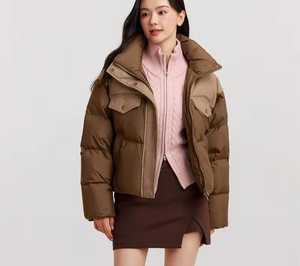 Blouson d'hiver unisexe à capuche et col montant, matelassé, en toile et polyester, coupe-vent, fermeture éclair frontale, décontracté, coupe régulière, color block - Product Image 2