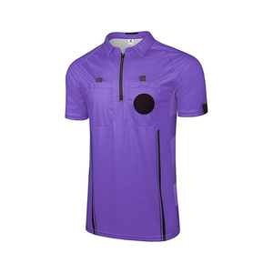 Men Purple Soccer Jersey Short Sleeve Zipper Collar Moisture Wicking Polyester Athletic Shirt with Pockets and Sublimated Print - Product Image 1