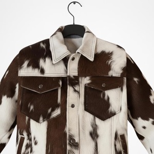 Veste en cuir de vache véritable pour homme, motif vache tachetée marron et blanc, style western, manteau de camionneur vintage, vêtement d'extérieur pour motard - Product Image 2