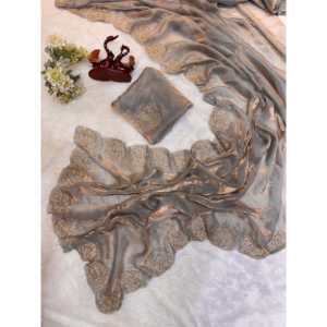 Sari de Diseño de Moda con Hermoso Trabajo Artesanal de Katdana, Bandana de Estilo Étnico - Product Image 5