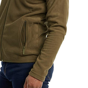 <b>Men's</b> Olive Green Fleece <b>Jacket</b> Breathable Stand Collar <b>Half</b>-<b>Zip</b> Closure Casual Winter Wear Regular Fit Solid Color Zipper - Product Image 5