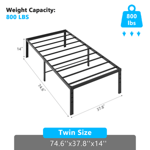Twin Size Metal <b>Platform</b> <b>Bed</b> <b>Frame</b> 14 Inch Height Easy Assembly Black - Product Image 1