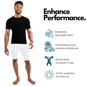Shorts de compression pour homme en coton et élasthanne, couleur unie blanche, taille mi-haute, élastiques, séchage rapide, tricotés, style sportif - Product Image 3