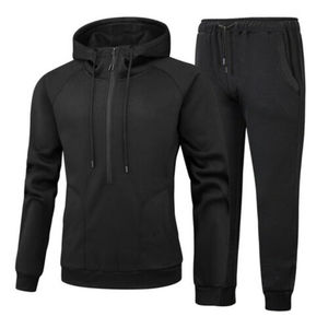 Conjunto Deportivo Personalizado para Hombre, Corte Ajustado, Sudadera con Capucha y Media Cremallera, Pantalones Deportivos, Ropa de Gimnasio, Algodón y Poliéster, Liso - Product Image 2