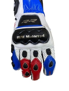Gants de moto en cuir pleine main bleus, blancs et rouges pour homme, avec fermeture éclair, pour la course estivale - Product Image 4