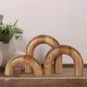 Modern Wooden Arch Decor Set 3 Pcs Geometric Handicraft Shelf Coffee Table Bookshelf Accent Pieces Tabletop - Product Image 1