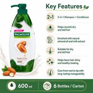 Champú Palmolive Naturals Healthy Shine con Aceite de Almendras y Leche 600ml |   2 en 1 para un cabello saludable y brillante - Product Image 2
