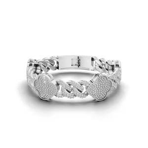 Luxury <b>Heart</b> Moissanite Chain <b>Bracelet</b> for Women Rhodium Plated 925 <b>Sterling</b> <b>Silver</b> Iced Out Link Bangle - Product Image 1