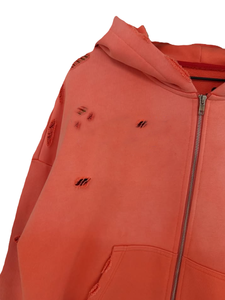 Men's Gradient Coral Distressed <b>Zip</b> <b>up</b> Hoodie Cropped Destroyed Streetwear Grunge Oversized Sweatshirt <b>Jacket</b> - Product Image 5