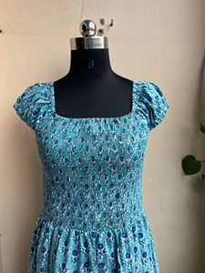 Vestido largo Vintage de algodón indio floral, túnica con cuello cuadrado estampado a mano, correa ajustable, cuello cuadrado, vestido sin mangas - Product Image 2