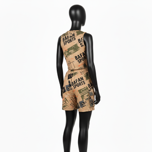 Ensemble haut court et short en jersey de coton premium pour femme, imprimé sur toute la surface, impression sérigraphique, logo personnalisé, 100% coton - Product Image 5