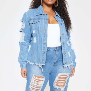<b>Top</b> Selling Heavy Weight Warm Thick Material Women's Ripped Jeans Jacket Women's <b>Distressed</b> Jacket - Product Image 2