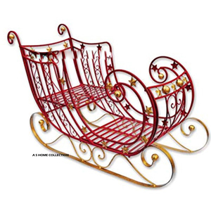 Trineo Navideño de Metal de Hierro de Alta Calidad con Caja Roja y Dorada, Decoración Navideña de Santa Claus, Adorno para Regalo - Product Image 1