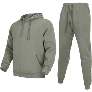 Unisex <b>Velour</b> Hooded Printed <b>Tracksuit</b> Set Custom Logo Two Piece Jacket Jogger Solid Color 100% Cotton Low MOQ Men's Winter - Product Image 1