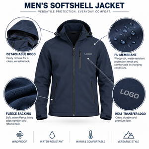 Chaqueta de Forro Polar con Capucha de Doble Capa para Hombre, Color Azul Marino, Cierre de Cremallera, Cortavientos, Informal, para Invierno, Uso en Exteriores, Corte Regular, Chaqueta Softshell para Hombre - Product Image 6
