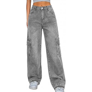 Jeans amples à jambes larges pour femmes, style Y2K vintage, streetwear décontracté, pantalon en denim avec poches - Product Image 1