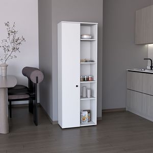 Armadio da cucina bianco Cary da 67 pollici di altezza di Depot E Shop, con una porta e cinque ripiani interni ed esterni - Product Image 1