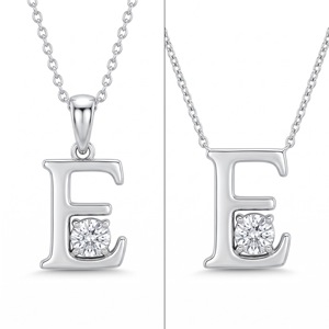 Colgante de plata de ley 925 con letra E, corte brillante redondo, diamante cultivado en laboratorio y natural, joyería unisex con diamantes, regalo. - Product Image 2