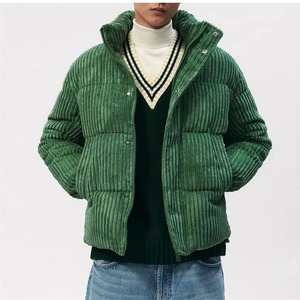 <b>Men's</b> <b>Corduroy</b> Puffer <b>Jacket</b> Stand Collar Zipper Closure Windproof Thick Winter Casual Coat Regular Length Loose Fit - Product Image 4