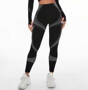 High Waist Full Length Geometric Print <b>Knitted</b> <b>Leggings</b> Sporty Women's All Seasons Compression Spandex Polyester - Product Image 1