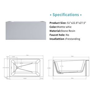 Vasca da Bagno Freestanding in Solid Surface Bianco Opaco 51FT - Product Image 1