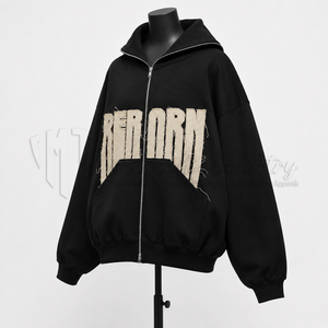 Custom <b>Zip</b> <b>Up</b> <b>Hoodie</b> Streetwear <b>Graphic</b> Patchwork Hooded Sweatshirt Oversized OEM ODM Wholesale Manufacturer - Product Image 3