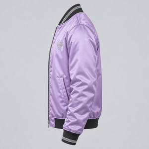 Chaqueta de Satén con Pedrería para Hombre, Azul Marino Brillante, Estilo Bomber, con Detalle de Corona de Cristal y Cierre Dorado, para Fiestas y Uso Casual - Product Image 3