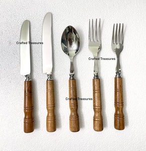 Ensemble de couverts écologiques en bois et acier inoxydable durable, vaisselle de table, ustensiles de cuisine, au meilleur prix - Product Image 4