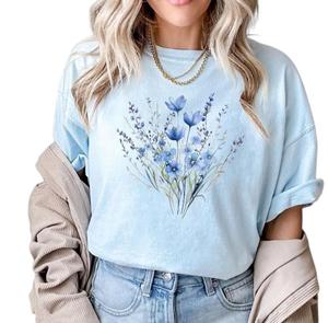 Camiseta de Verano para Mujer, Ecológica, de Poliéster y Algodón, con Estampado Floral, Cuello Redondo, Manga Corta, Informal y Moderna - Product Image 2